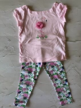 Pink Janie and Jack Floral Flamingo legging set